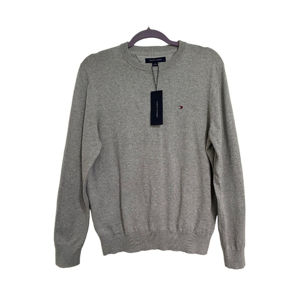 Tommy Hilfiger Mens Crew Neck Sweater Medium Grey Heather Preppy Academia